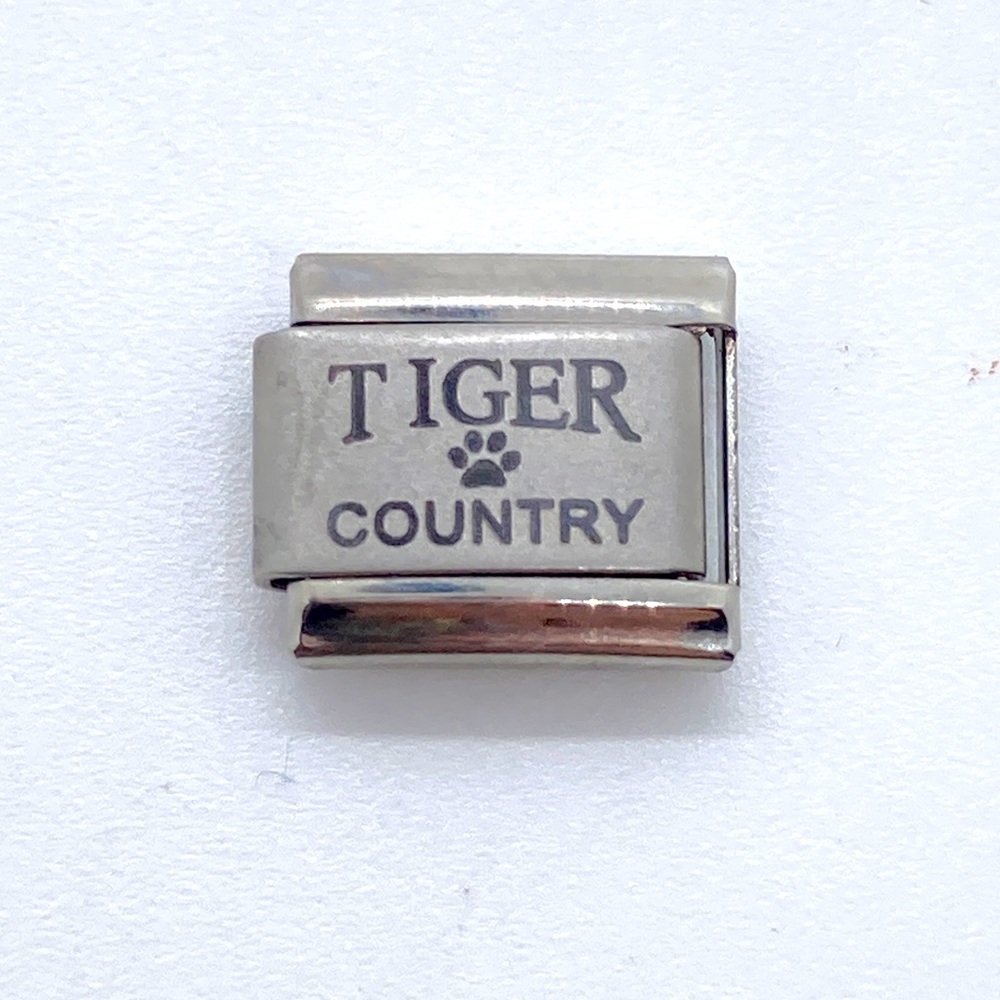 “Tiger Country” Uberry Italian Charm for Bracelet Silver Tone Sports